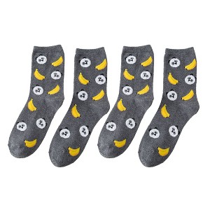 Anna-Kaci Women's 3 Pairs Knit Socks with Cute Cartoon Fruit and Animal Patterns Soft Stretch Fabric Ribbed Cuffs - 1 of 4