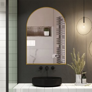 OUTSUPPLY Arched Recessed Medicine Cabinet, Metal Framed Bathroom Wall Cabinet with Mirror and Adjustable Shelves - 1 of 4