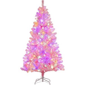 6Ft Pink Christmas Tree with Lights, Prelit Snow Flocked Artificial Xmas Tree with 250 Colorful LED, 751 Branch Tips, for Home Office Decorations - 1 of 4