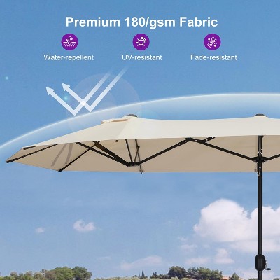PURPLE LEAF 15ft Patio Market Umbrella and Base Double-Sided Rectangle Outdoor Table Sun Umbrellas with Crank