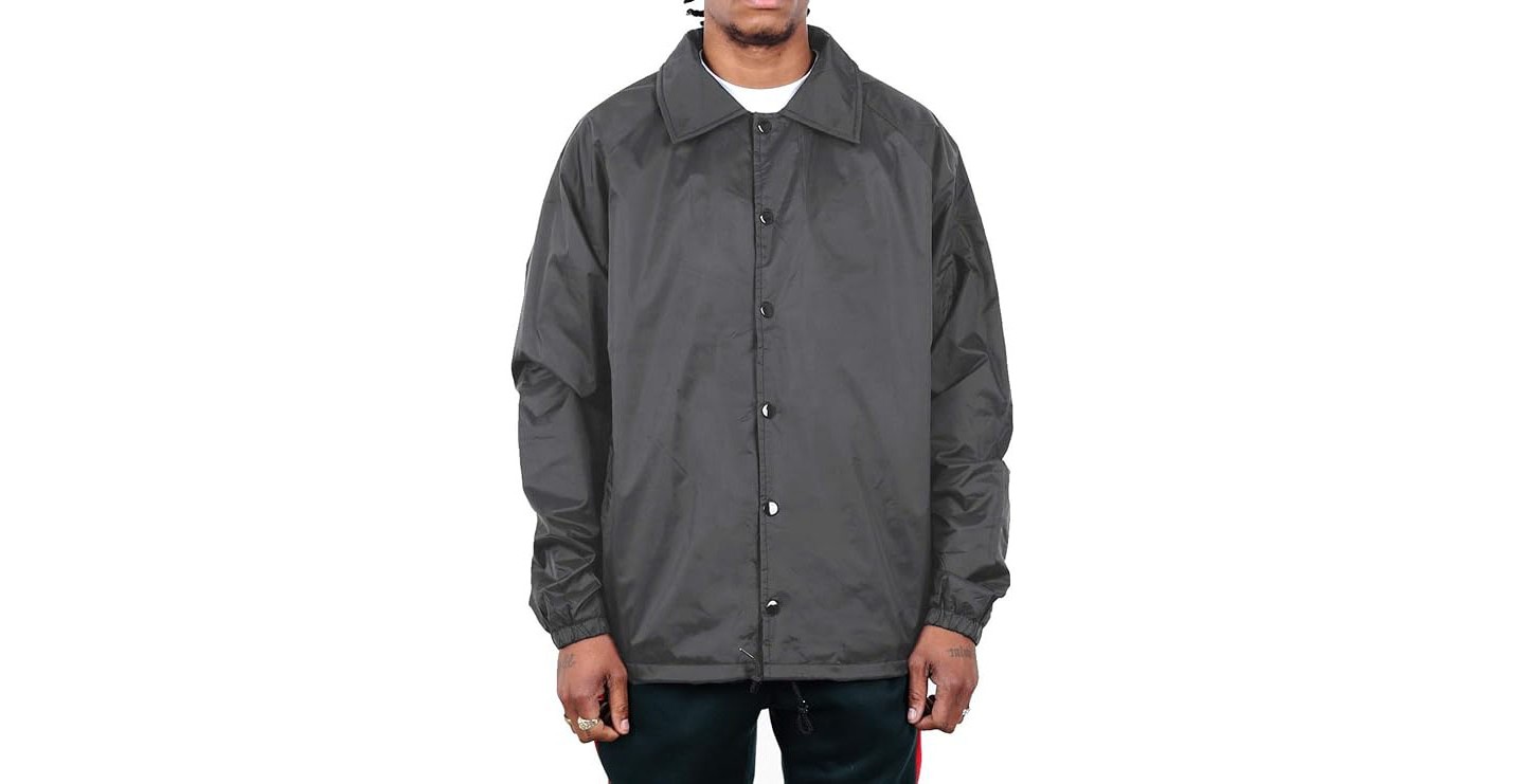 Мужские куртки Shaka Wear Coach Jacket Classic Windbreaker, Water Resistant, Relaxed Fit - Dark Gray - Medium — фото 1