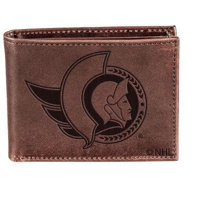 Evergreen NHL Ottawa Senators Brown Leather Bifold Wallet Officially Licensed with Gift Box