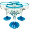 Dos Sueños Mexican Hand Blown  Margarita Glasses - Aqua Rim - 16oz - Set of 4 - 3 of 4