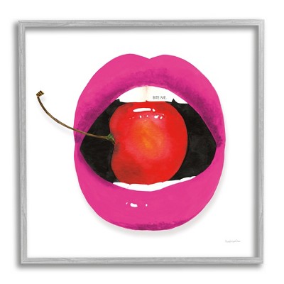 Stupell Industries Biting Cherry Lips Framed Giclee Art