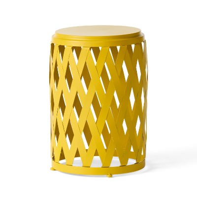 GDFStudio Tilla Outdoor Metal 14 Inch Lattice Side Table, Matte Yellow