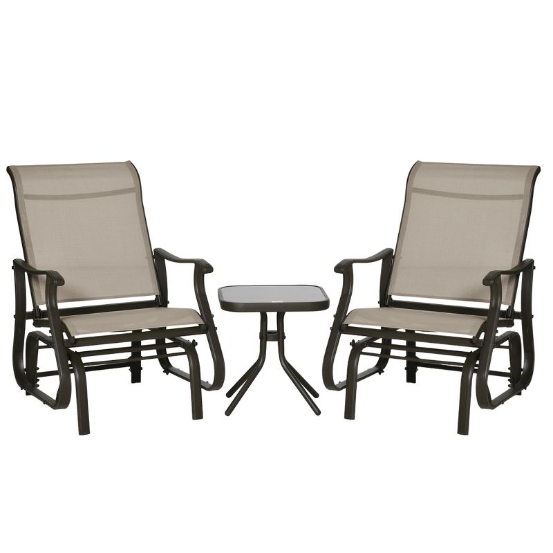 Outsunny 3-Piece Outdoor Gliders Set Bistro Set with Steel Frame, Tempered Glass Top Table for Patio, Garden, Backyard, Lawn, 1 of 7