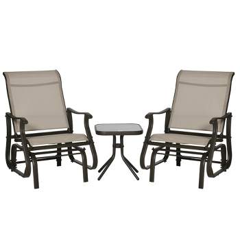 Outsunny 3-Piece Outdoor Gliders Set Bistro Set with Steel Frame, Tempered Glass Top Table for Patio, Garden, Backyard, Lawn