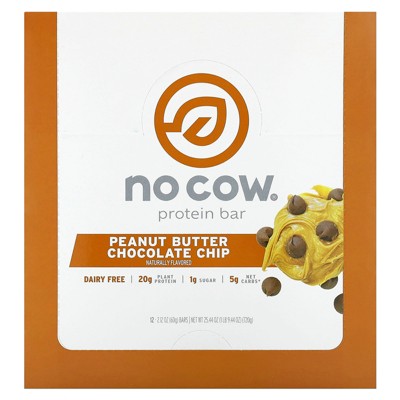 No Cow Protein Bar, Peanut Butter Chocolate Chip, 12 Bars, 2.12 oz (60 g) Each