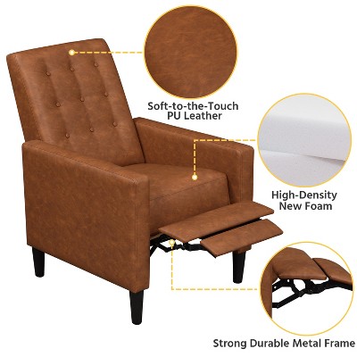 Brown Faux Leather Recliner with Button Tufting