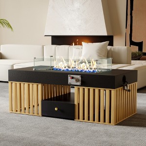 Luck Live Modern 47.2-Inch Indoor & Outdoor Natural Gas Fire Pit Coffee Table with Tempered Glass Wind Shield, Double Storage Drawers & Metal Frame - 1 of 4
