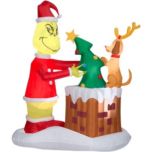 Grinch Animated Airblown Inflatable Pulling Tree from Chimney Scene Dr. Seuss, 6.5 ft Tall - 1 of 4