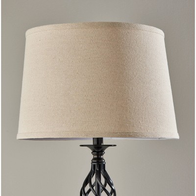Elegant Black Metal Floor Lamp with Oatmeal Linen Shade
