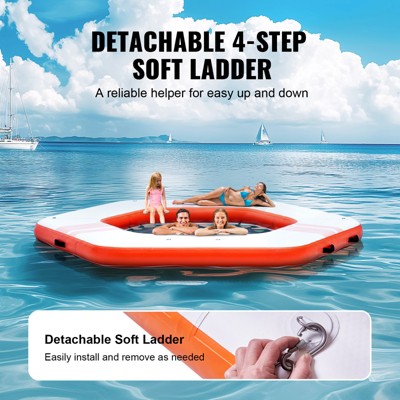 Large Orange Inflatable Floating Dock with Trampoline Pool