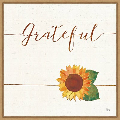 16" x 16" Grateful Fall Sunflower by Veronique Charron Framed Canvas Wall Art - Amanti Art