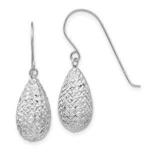 Black Bow Jewelry 15mm Diamond Cut Puffed Teardrop Dangle Earrings in 14k White Gold - 1 of 4