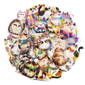 Wrapables Waterproof Transparent PET Stickers for Water Bottles, Laptop, Phones, Skateboards, Decals for Teens, 100pcs, Curious Cats - 1 of 4