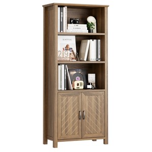 3-Tier Bookshelf, 70'' Tall Bookcase with Doors, Farmhouse Storage Cabinet with Adjustable Shelf and Stable Leg, Floor Standing Display Bookshelves - 1 of 4