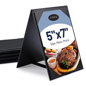 WeChef 5"x7" Table Tent Menu Holders 2 Side A Frame PU leather Drink Dessert for Restaurant Bar 5 Pack - 1 of 4