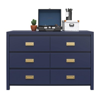 Navy 6-Drawer Dresser with Gold Pulls