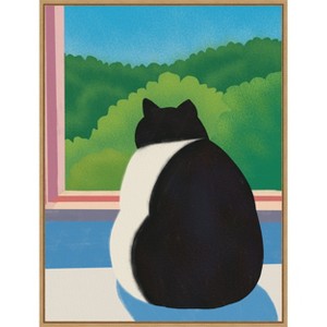 Amanti Art Fat Cat Looking out the Window by Little Dean Framed Canvas Wall Art - 1 of 4