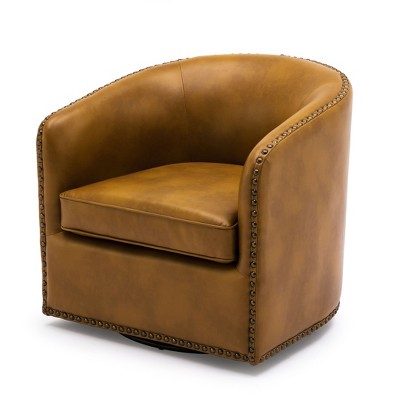 NicBex Faux Leather Barrel Swivel Accent Chair,Upholstered Swivel Living Room Chairs with Curved Backrest,Accent Chairs for Living Room