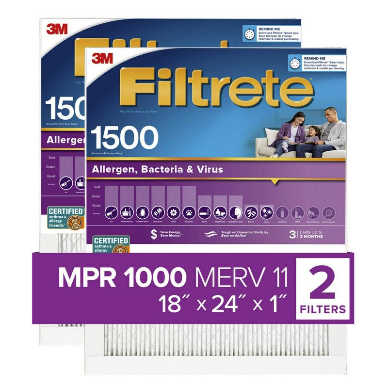Filtrete 2pk Allergen Bacteria and Virus Air Filter 1500 MPR, 3 of 14