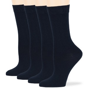 Women Cotton Solid Dress Socks - 4 Pack - Black, Brown, Blue, Grey, Beige  Khaki Shoe Size 5-9 M, 8-12 L | 7BIGSTARS KINGDOM - 1 of 4