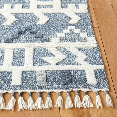 Blue and Ivory Hand-Knotted Wool Shag Rug, 8' x 10'