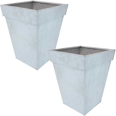 Sunnydaze Modern Decorative Square Indoor/Outdoor Galvanized Steel Planters for Planting Flowers, Plants, and Herbs - 13.75" Square - Mist - 2-Pack