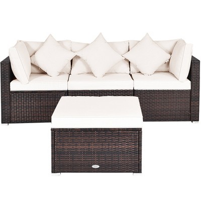 Tangkula 4PCS Rattan Patio Sofa Conversation Set Outdoor Furniture Set w/ Cushion