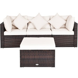 Tangkula 4PCS Rattan Patio Sofa Conversation Set Outdoor Furniture Set w/ Cushion - 1 of 4