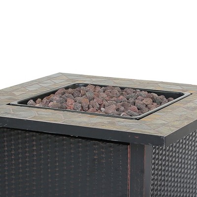 Medium Brown Steel Propane Fire Pit Table with Lava Rocks