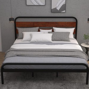 Bed Frame, Platform Bed Frame with Wooden Headboard, Metal Bed Mattress Foundation with Storage, No Box Spring Needed, Easy Assembly - 1 of 4