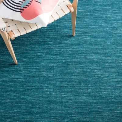 Dark Green Handwoven Wool and Cotton Area Rug
