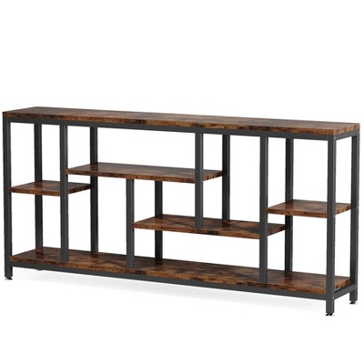 Lirago 70.9" Console Table Entryway Sofa Table with Storage Shelves Industrial Hallway Table Modern Multi-Tier Display Organizer Brown