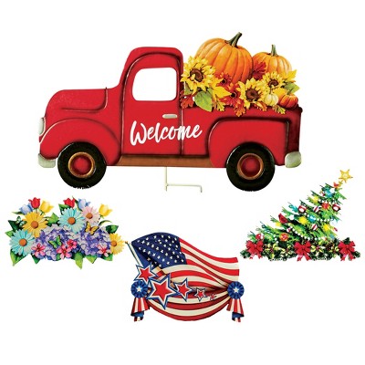 Collections Etc Seasonal Welcome Red Vintage Pickup Truck Garden Stake ...