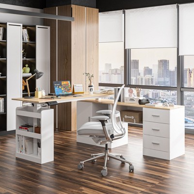 Famapy Computer Desk With Elevatable Desktop and Ample Storage