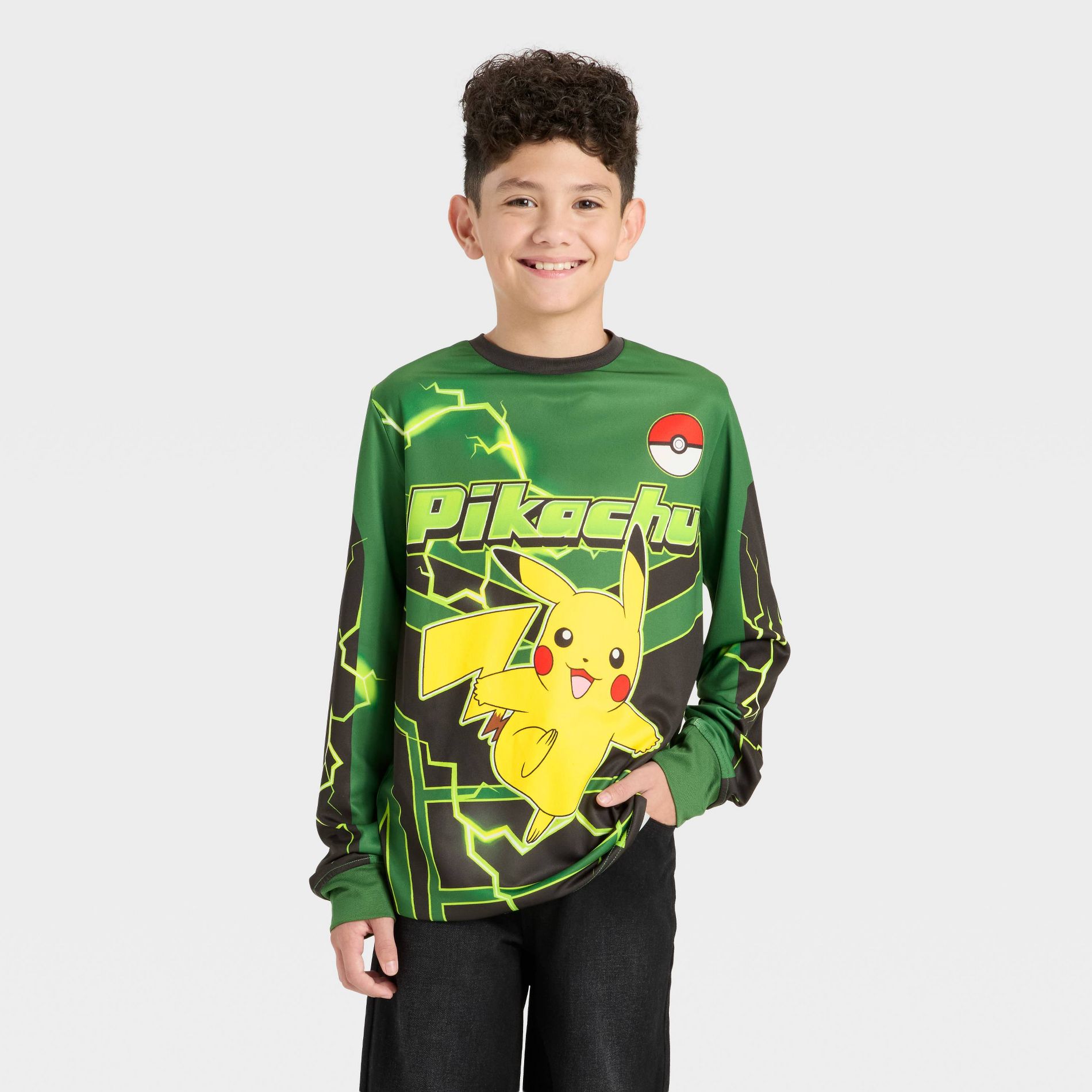 Boys' Pokemon Pikachu Long Sleeve Mesh Riding Jersey - Green