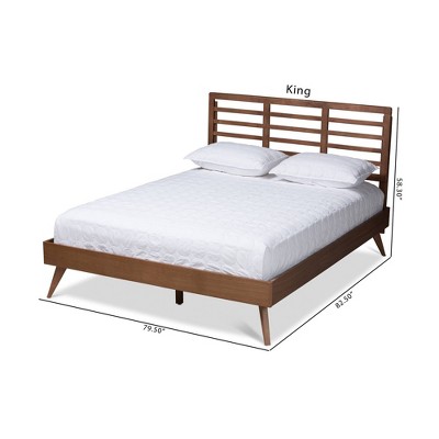 Walnut Brown King-Sized Wood Frame Upholstered Bed with Headboard