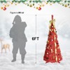 Angel Sar 6FT Red Pop Up Christmas Tree, Pre-Decorated with 150 Lights, Bow, Ribbons and Ornaments, No Assembly Required, Indoor Holiday Decor - 3 of 4