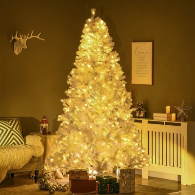 FURNIinspire Artificial Trees Christmas Decorations Christmas Tree With Branches For Living Room, Home, Holiday Party, White, 53.3"*53.3"*88.5"