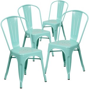 Emma and Oliver Commercial Grade 4 Pack Metal Indoor-Outdoor Stackable Chair - 1 of 4