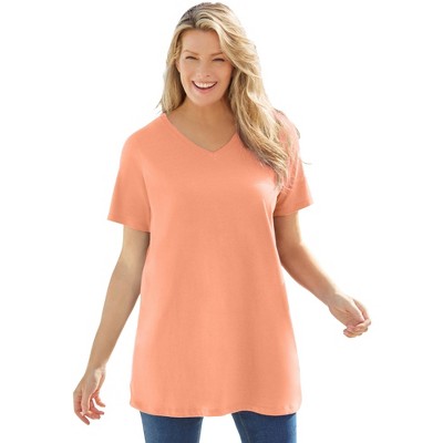 Woman Within Women's Plus Size Perfect Short-Sleeve V-Neck Tunic