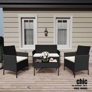 Jojoka 4-Piece Patio Furniture Set, All-Weather Rattan Chairs with Cushions and Glass Table, Outdoor Wicker Conversation Set for Porch, Lawn, Garden - 1 of 4