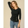 INSPIRE CHIC Women's V Neck 3/4 Sleeves Solid Knitted Buttons Decor Ruched Blouse - 4 of 4