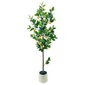 5FT Artificial Lemon Tree with White Pot - Faux Lemon Tree Realistic Decorative Plant for Indoor Outdoor, Living Room, Office, Balcony - 1 of 4
