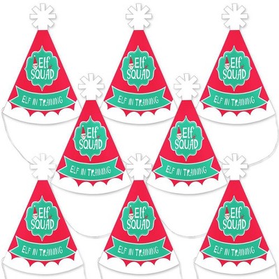 Big Dot of Happiness Elf Squad - Mini Cone Kids Elf Christmas and Birthday Party Hats - Small Little Party Hats - Set of 8