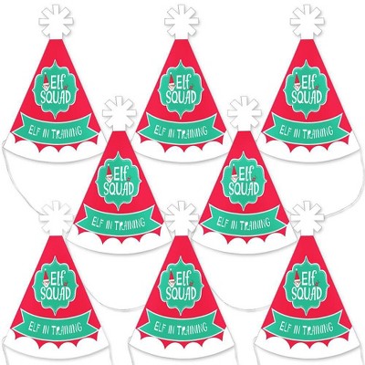 Big Dot of Happiness Elf Squad - Mini Cone Kids Elf Christmas and Birthday Party Hats - Small Little Party Hats - Set of 8