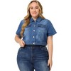 Agnes Orinda Women's Plus Size Short Sleeve Button-Down Cropped Denim Jean Jackets - 3 of 4