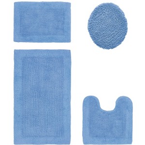 Edge Bath Rug 100% Premium Cotton Ultra-Soft Water Absorbent Tufted Solid Reversible 4 Piece Bathroom Rug Set for Machine Washable Bathmat - 1 of 2